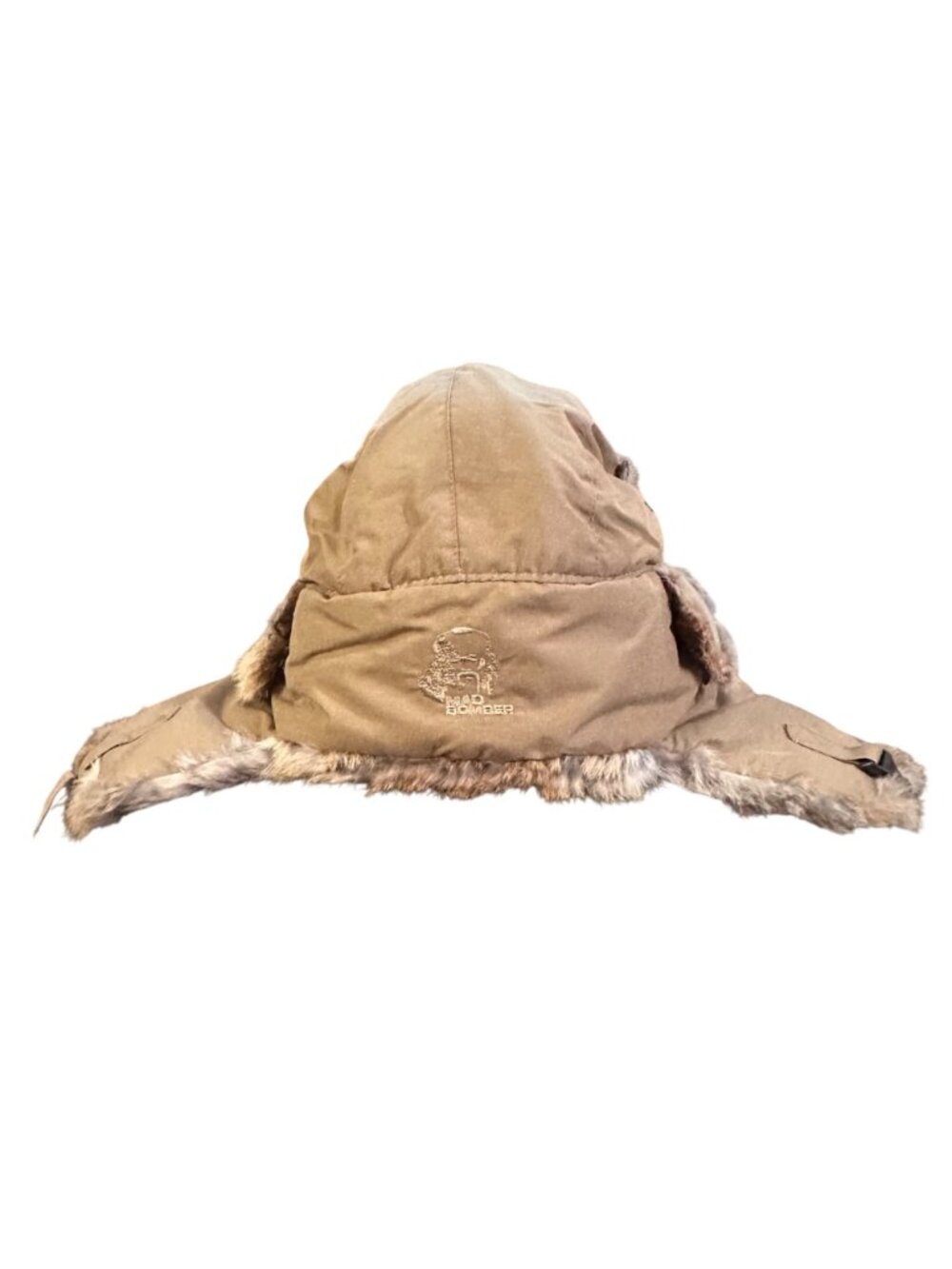 Mad Bomber Brown Cotton Hat With Natural Rabbit Fur Trim & Adjustable Ear Flaps - Picture 3 of 7